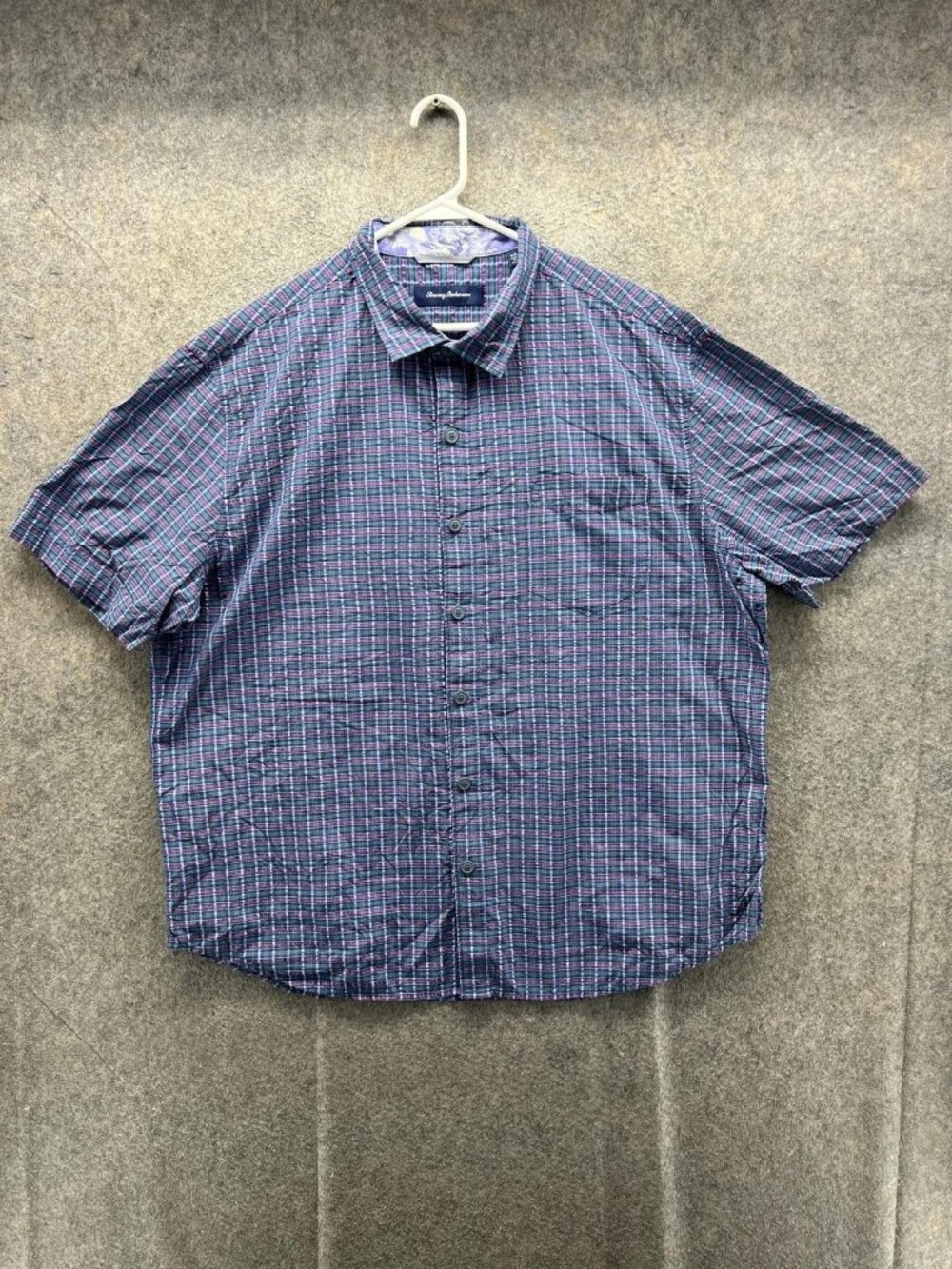 Tommy Bahama Shirt Men 2XL Blue Plaid Short Sleeve Button Up Casual Woven